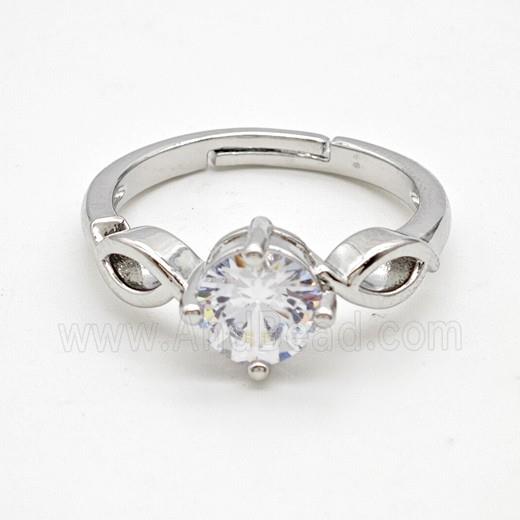 Copper Rings Pave Crystal Glass Adjustable Platinum Plated