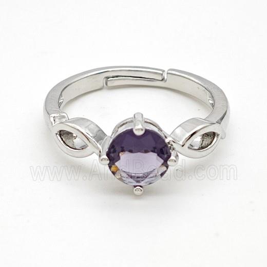 Copper Rings Pave Purple Crystal Glass Adjustable Platinum Plated