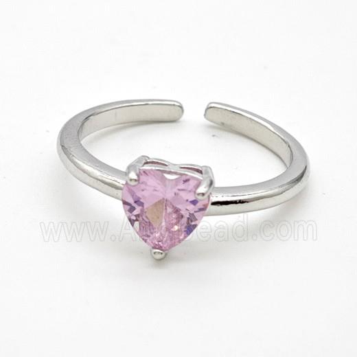 Copper Rings Pave Purple Crystal Glass Heart Platinum Plated