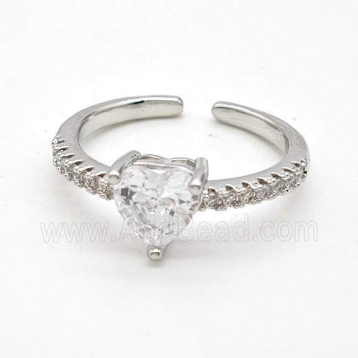 Copper Rings Pave Clear Crystal Glass Heart Platinum Plated