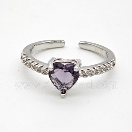 Copper Rings Pave Purple Crystal Glass Heart Platinum Plated