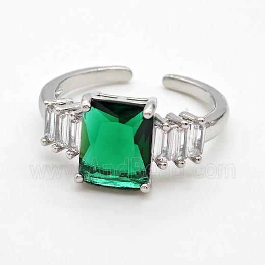 Copper Rings Pave Green Crystal Glass Platinum Plated