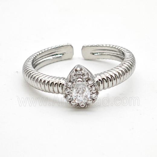 Copper Rings Pave Clear Crystal Glass Teardrop Platinum Plated