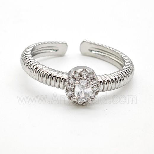 Copper Rings Pave Clear Crystal Glass Oval Platinum Plated