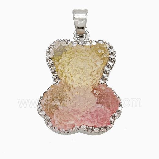 Resin Bear Copper Pendant Pave Zirconia Platinum Plated