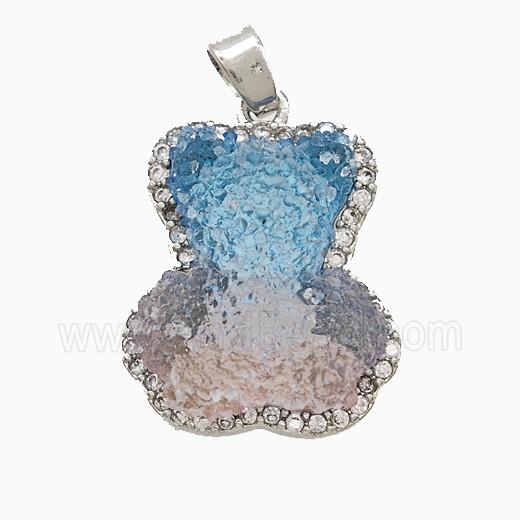 Resin Bear Copper Pendant Pave Zirconia Platinum Plated
