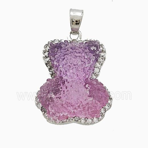 Resin Bear Copper Pendant Pave Zirconia Platinum Plated