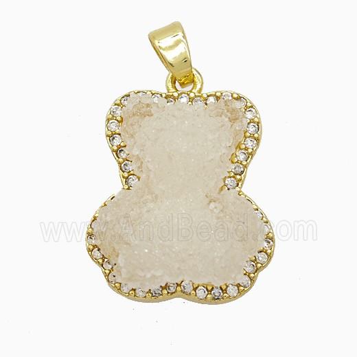 White Resin Bear Copper Pendant Pave Zirconia Gold Plated