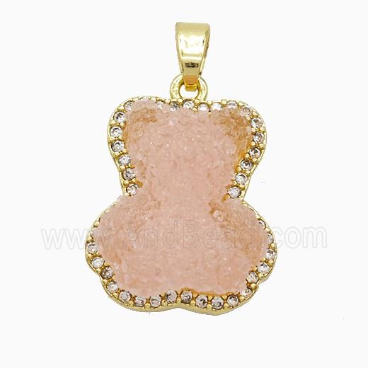 Pink Resin Bear Copper Pendant Pave Zirconia Gold Plated