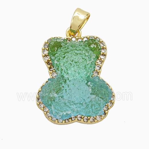 Resin Bear Copper Pendant Pave Zirconia Gold Plated
