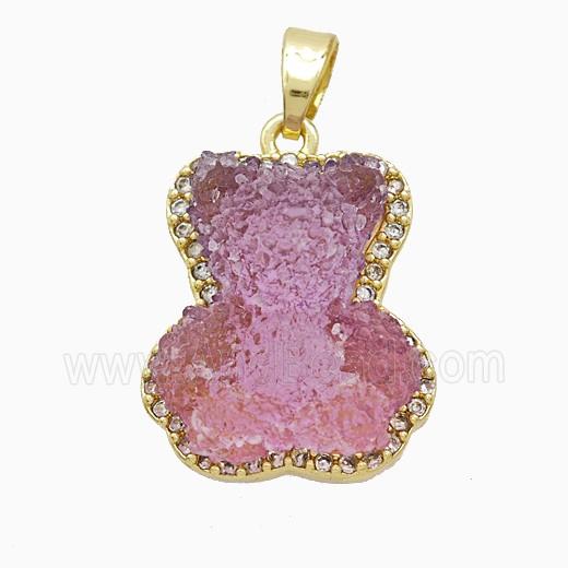 Resin Bear Copper Pendant Pave Zirconia Gold Plated