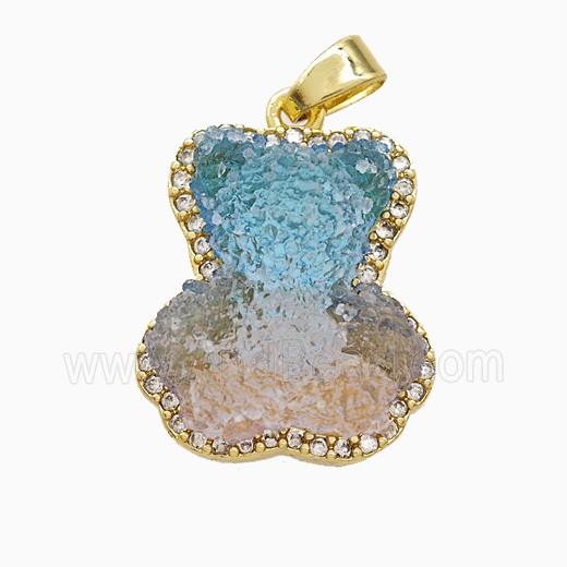 Resin Bear Copper Pendant Pave Zirconia Gold Plated