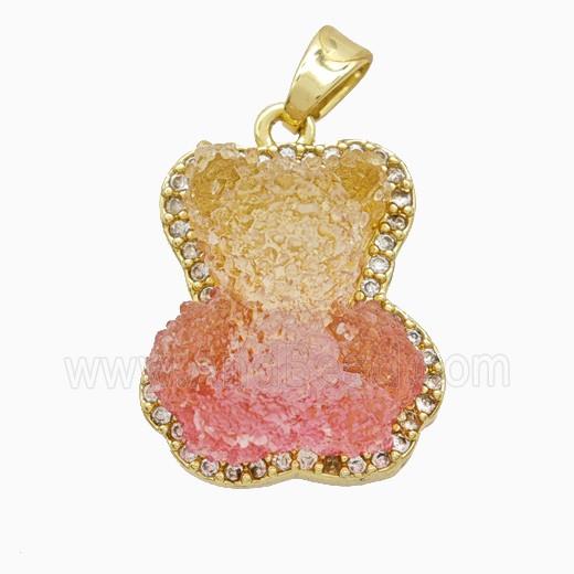 Resin Bear Copper Pendant Pave Zirconia Gold Plated