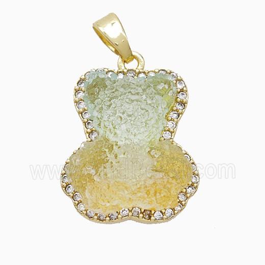 Resin Bear Copper Pendant Pave Zirconia Gold Plated