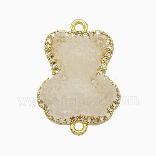 White Resin Bear Copper Connector Pave Zirconia Gold Plated