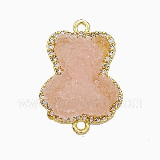 Pink Resin Bear Copper Connector Pave Zirconia Gold Plated