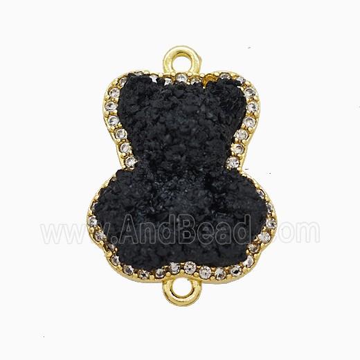 Black Resin Bear Copper Connector Pave Zirconia Gold Plated