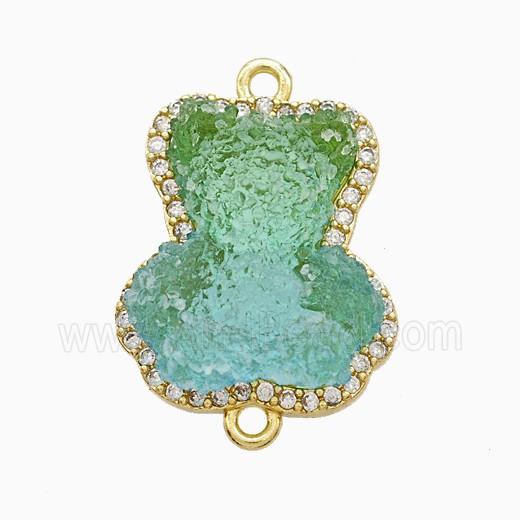 Green Resin Bear Copper Connector Pave Zirconia Gold Plated
