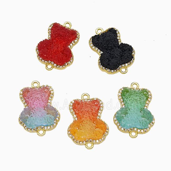 Resin Bear Copper Connector Pave Zirconia Gold Plated Mixed