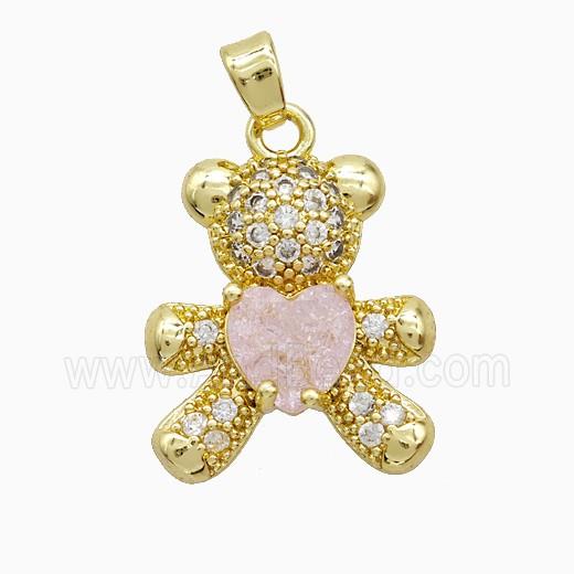 Copper Bear Pendant Pave Zirconia Crystal Glass Gold Plated