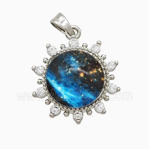 Copper Sun Pendant Pave Zirconia Resin Platinum Plated