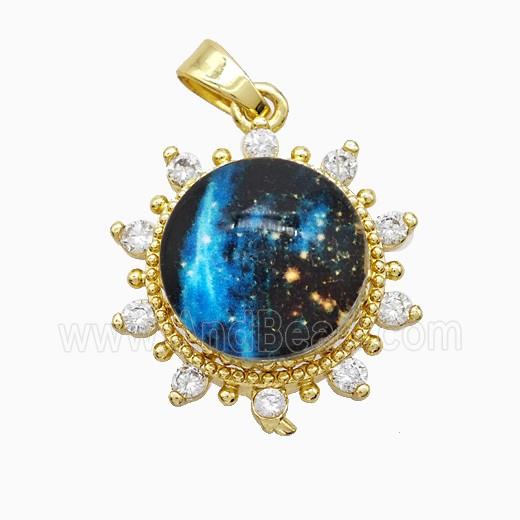 Copper Sun Pendant Pave Zirconia Resin Gold Plated