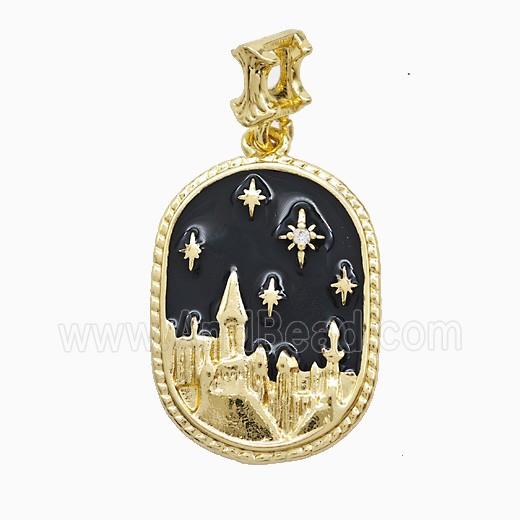 Halloween Castle Charms Copper Pendant Black Enamel Gold Plated