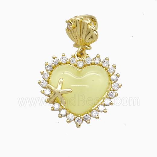 Copper Heart Pendant Pave Zirconia Yellow Resin Gold Plated