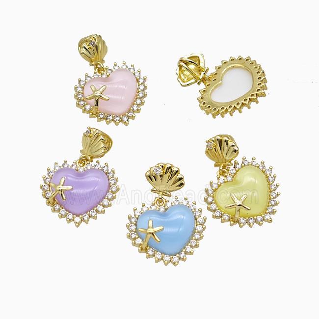 Copper Heart Pendant Pave Zirconia Resin Gold Plated Mixed