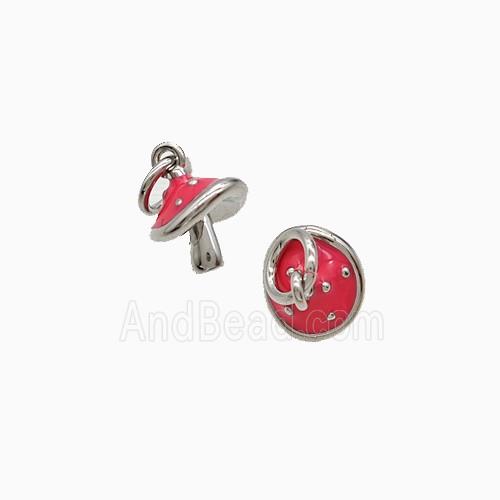 Copper Mushroom Pendant Red Enamel Platinum Plated