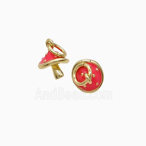 Copper Mushroom Pendant Red Enamel Gold Plated