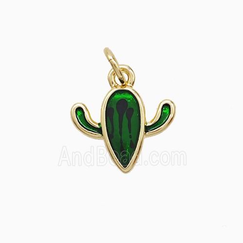 Copper Cactus Pendant Green Painted Gold Plated