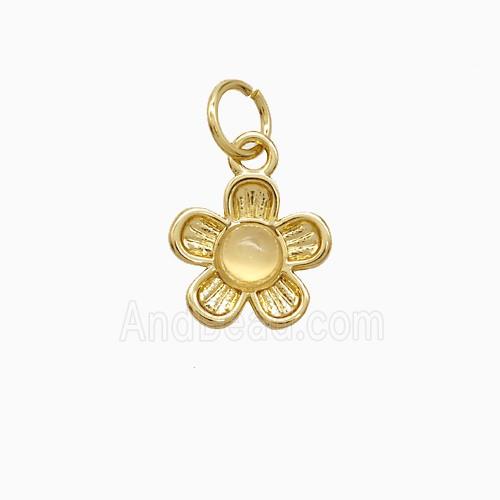 Copper Flower Pendant Pave Jade Gold Plated