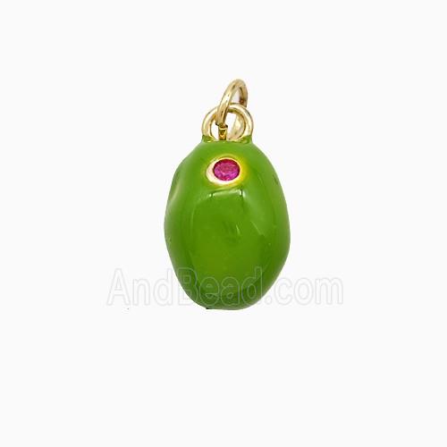 Copper Pear Pendant Green Enamel Gold Plated