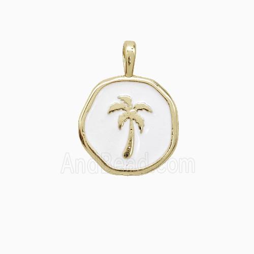 Coconut Tree Charms Copper Palm Pendant White Enamel Gold Plated