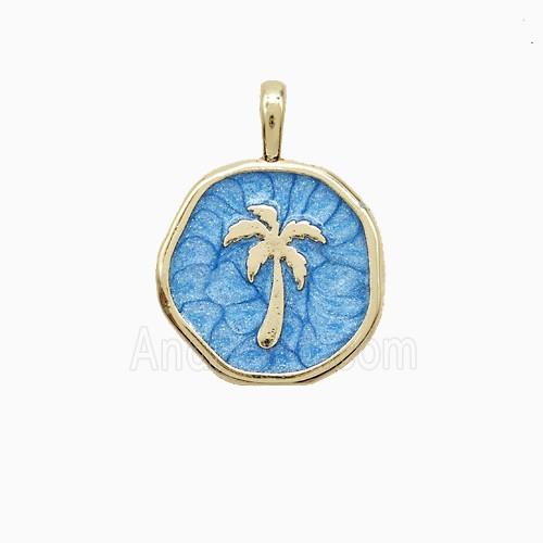 Coconut Tree Charms Copper Palm Pendant Blue Enamel Gold Plated