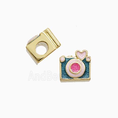 Copper Camera Beads Painted Large Hole Gold Plated