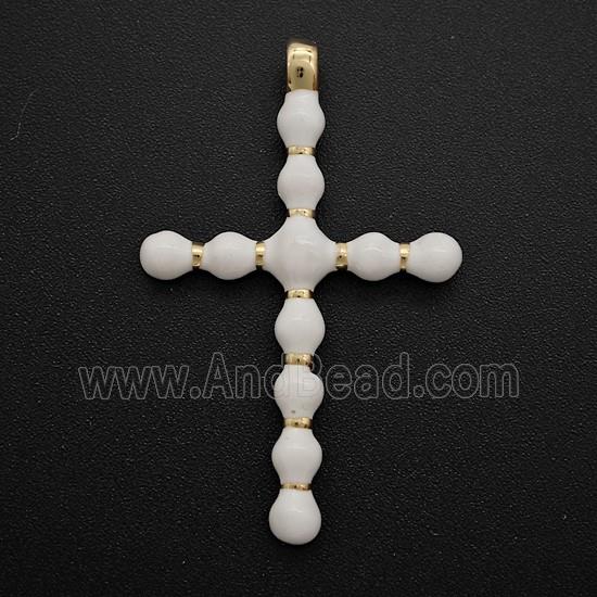 Copper Cross Pendant White Enamel Gold Plated