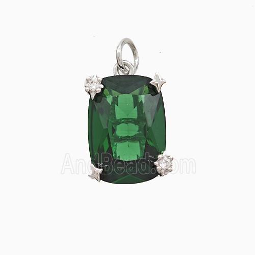 Green Crystal Glass Oval Pendant Copper Pave Zirconia Platinum Plated