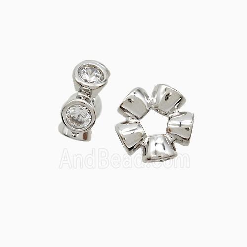 Copper Rondelle Beads Pave Zirconia Platinum Plated