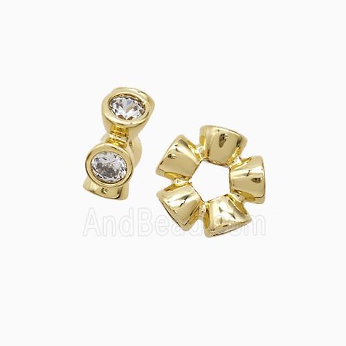 Copper Rondelle Beads Pave Zirconia Gold Plated