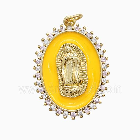 Copper Jesus Pendant Pave Zirconia Yellow Enamel Gold Plated