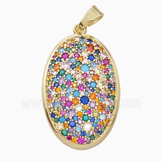 Copper Oval Pendant Micropave Multicolor Zirconia Gold Plated