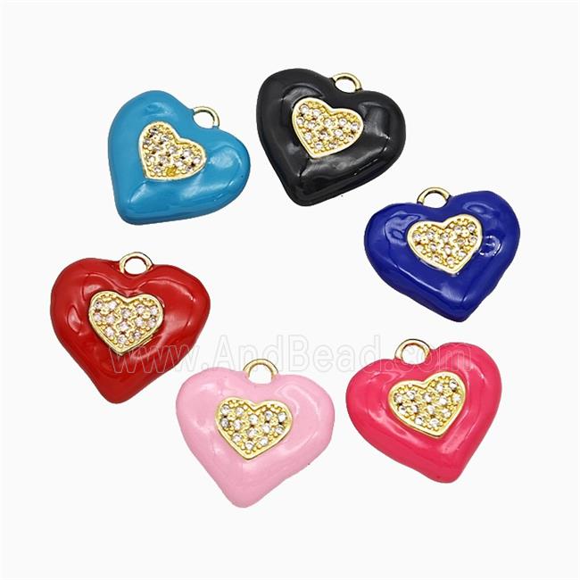 Copper Heart Pendant Pave Zirconia Enamel Gold Plated Mixed