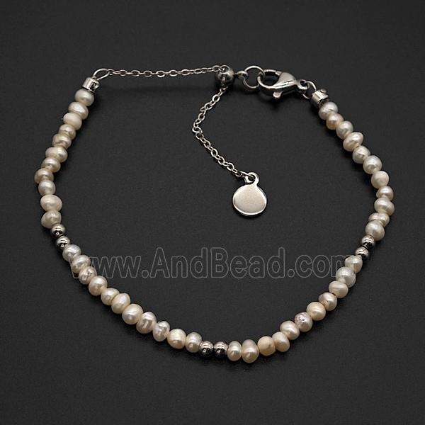 White Pearl Bracelet Copper Platinum Plated