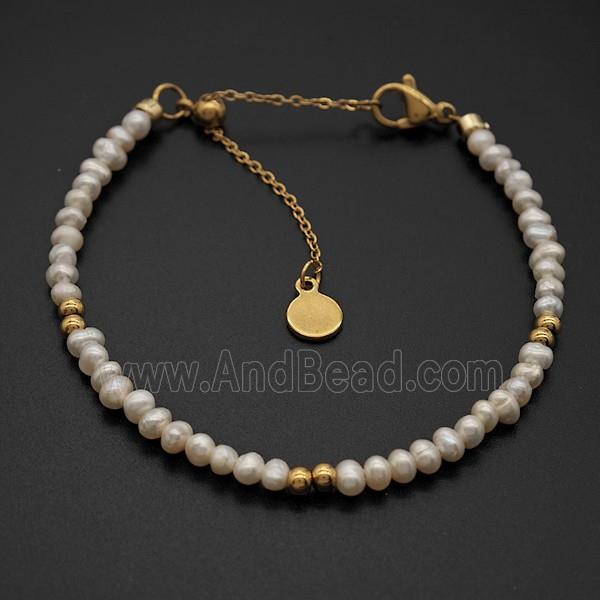 White Pearl Bracelet Copper Gold Plated