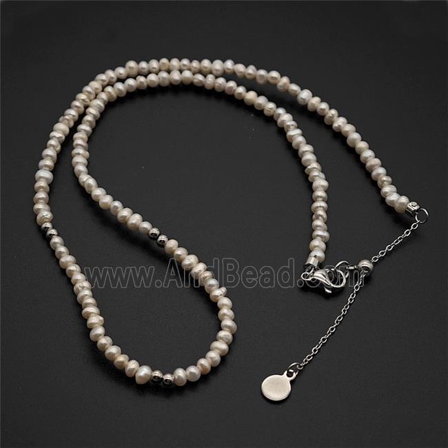 White Pearl Necklace Copper Platinum Plated