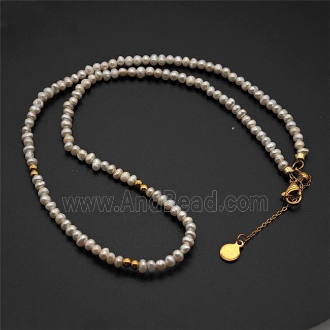 White Pearl Necklace Copper Gold Plated