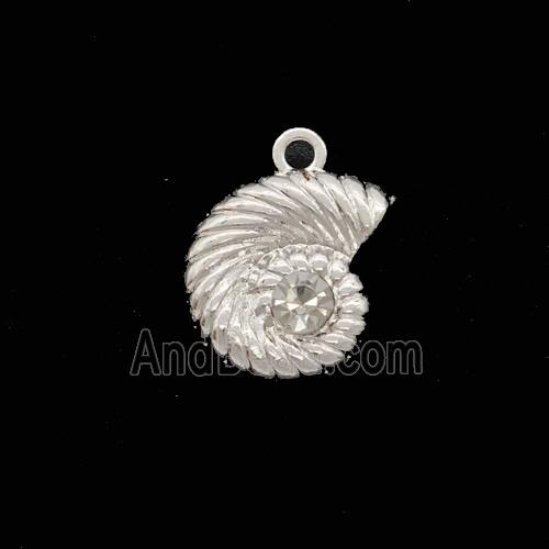 Copper Spiral Shell Pendant Pave Zirconia Shiny Silver