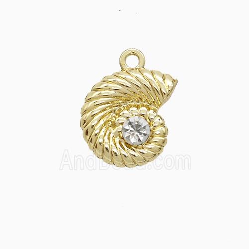 Copper Spiral Shell Pendant Pave Zirconia Gold Plated